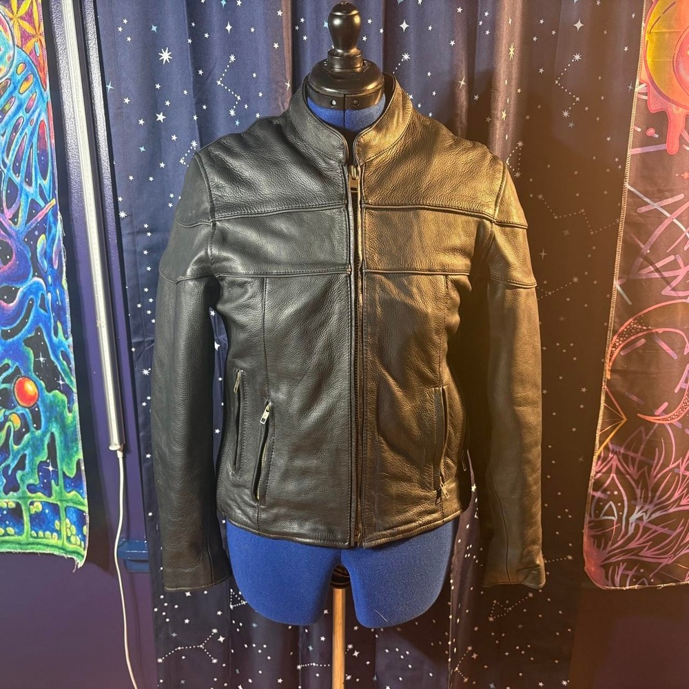 Vintage Unik Ultra Motorcycle Jacket Black Heavyweight Leather Womens Large 90s